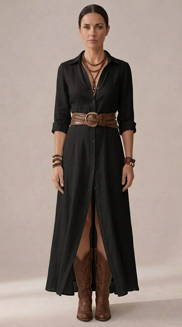 Hedra | Robe longue en lin à col inversé