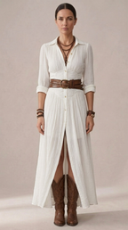 Hedra | Long Linen Dress with Inverted Collar
