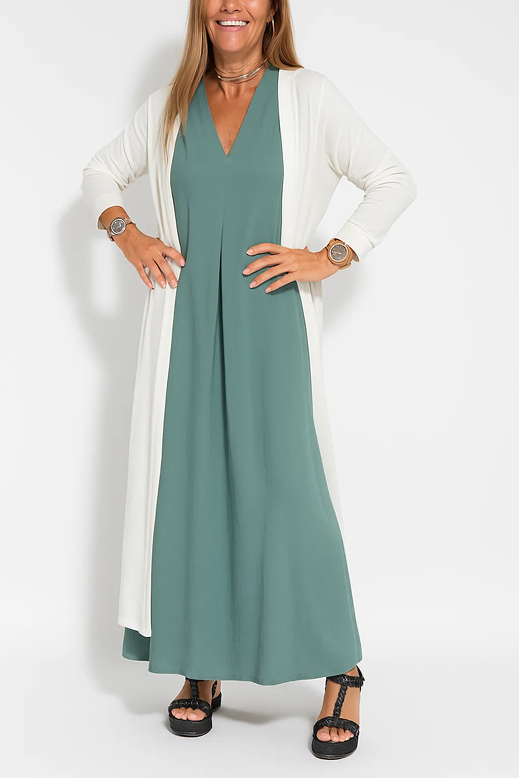 Emma | Elegant long dress + matching cardigan FREE