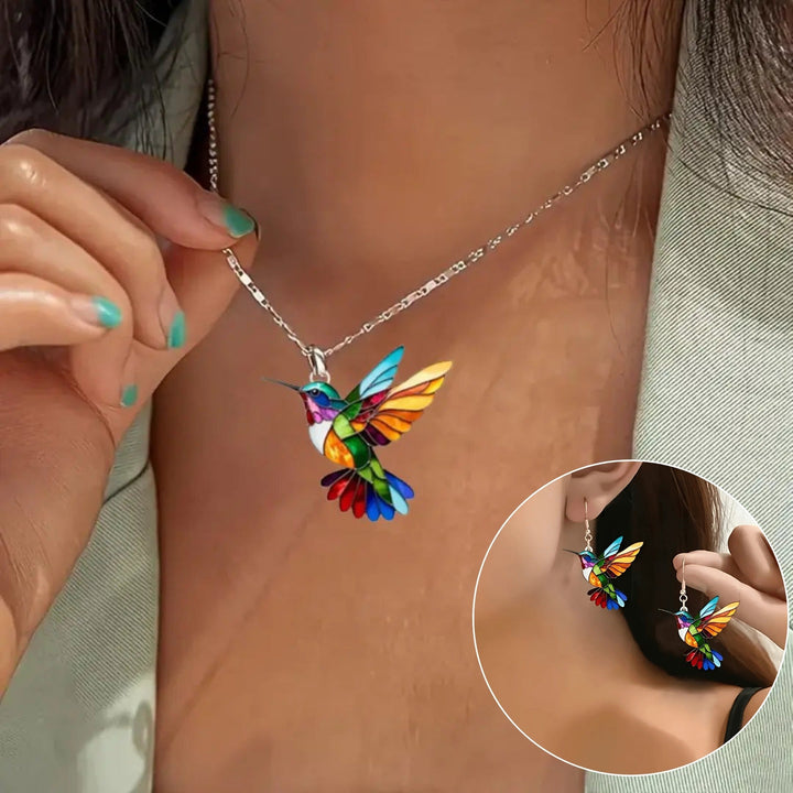 Collier Colibri avec Boucles d'Oreilles Offertes