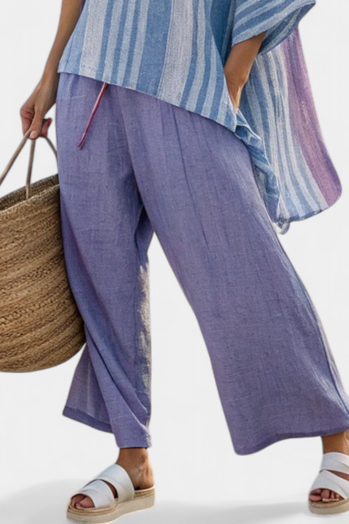 Carlotta | Top élégant lavande et bleu ciel avec pantalon en lin