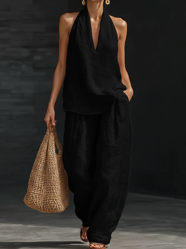 Zoëi | Sleeveless top and wide-leg trousers set