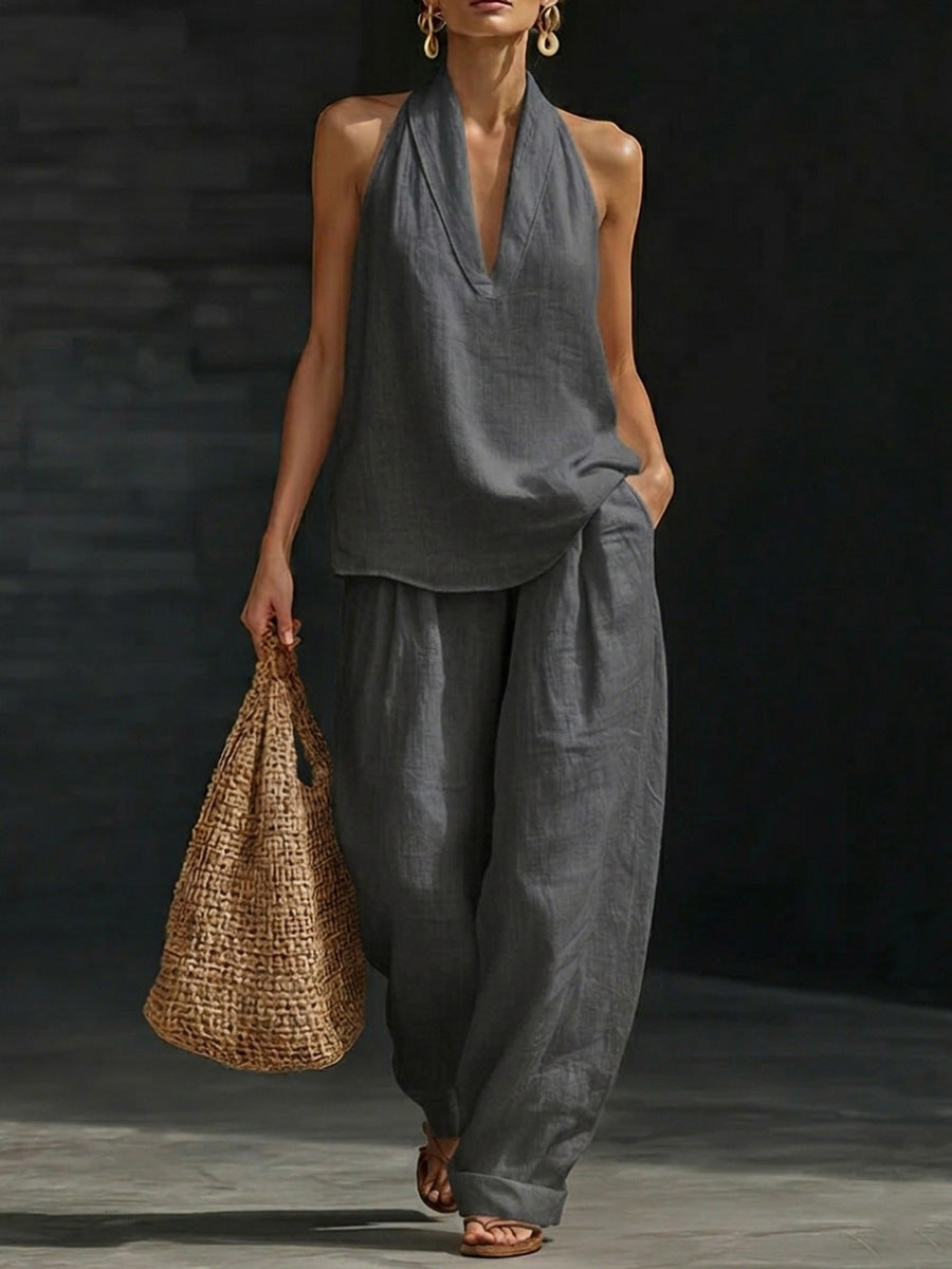 Zoëi | Sleeveless top and wide-leg trousers set