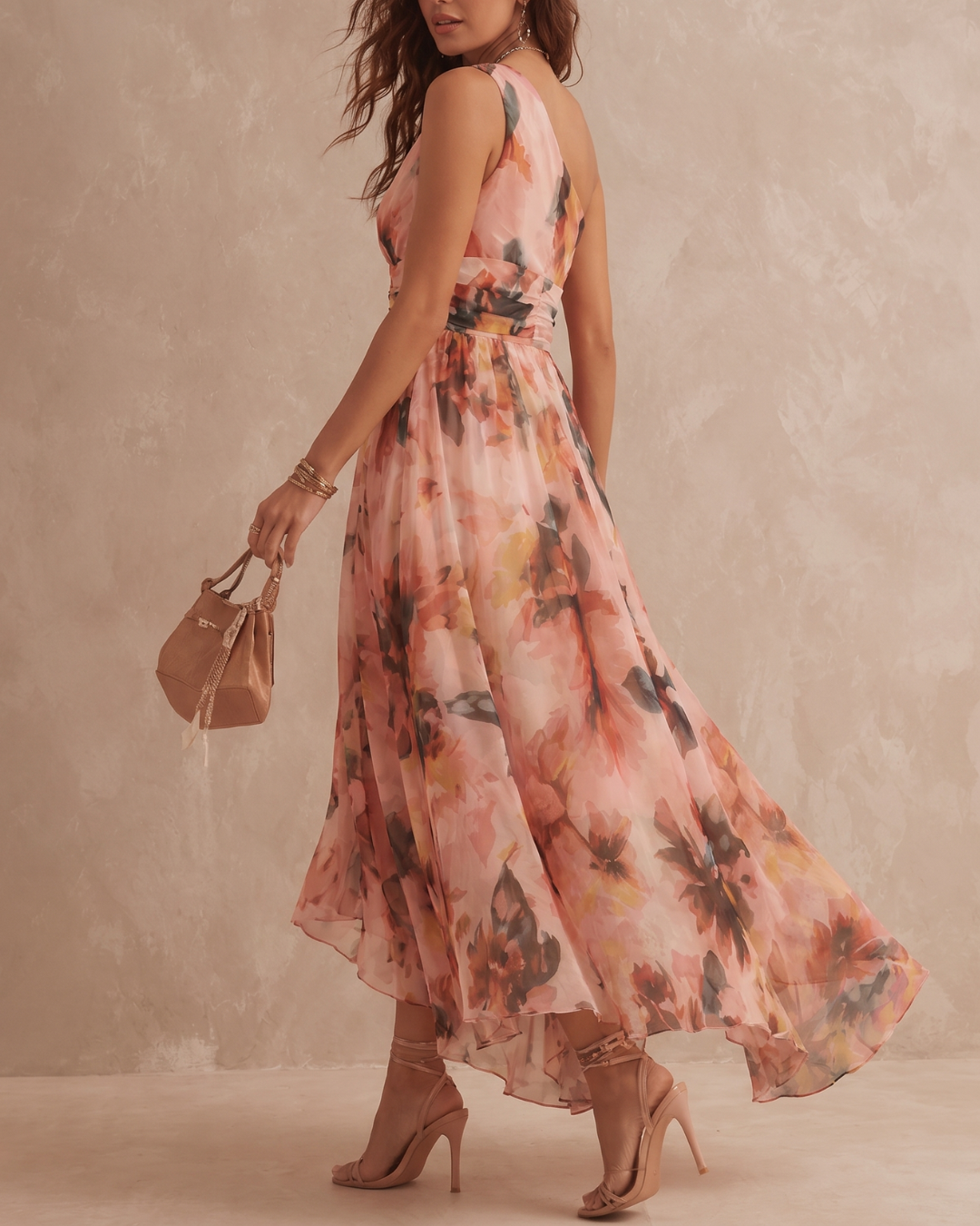 Aurora | One-Shoulder Watercolor Floral Crossover Maxi Dress