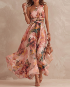Aurora | One-Shoulder Watercolor Floral Crossover Maxi Dress