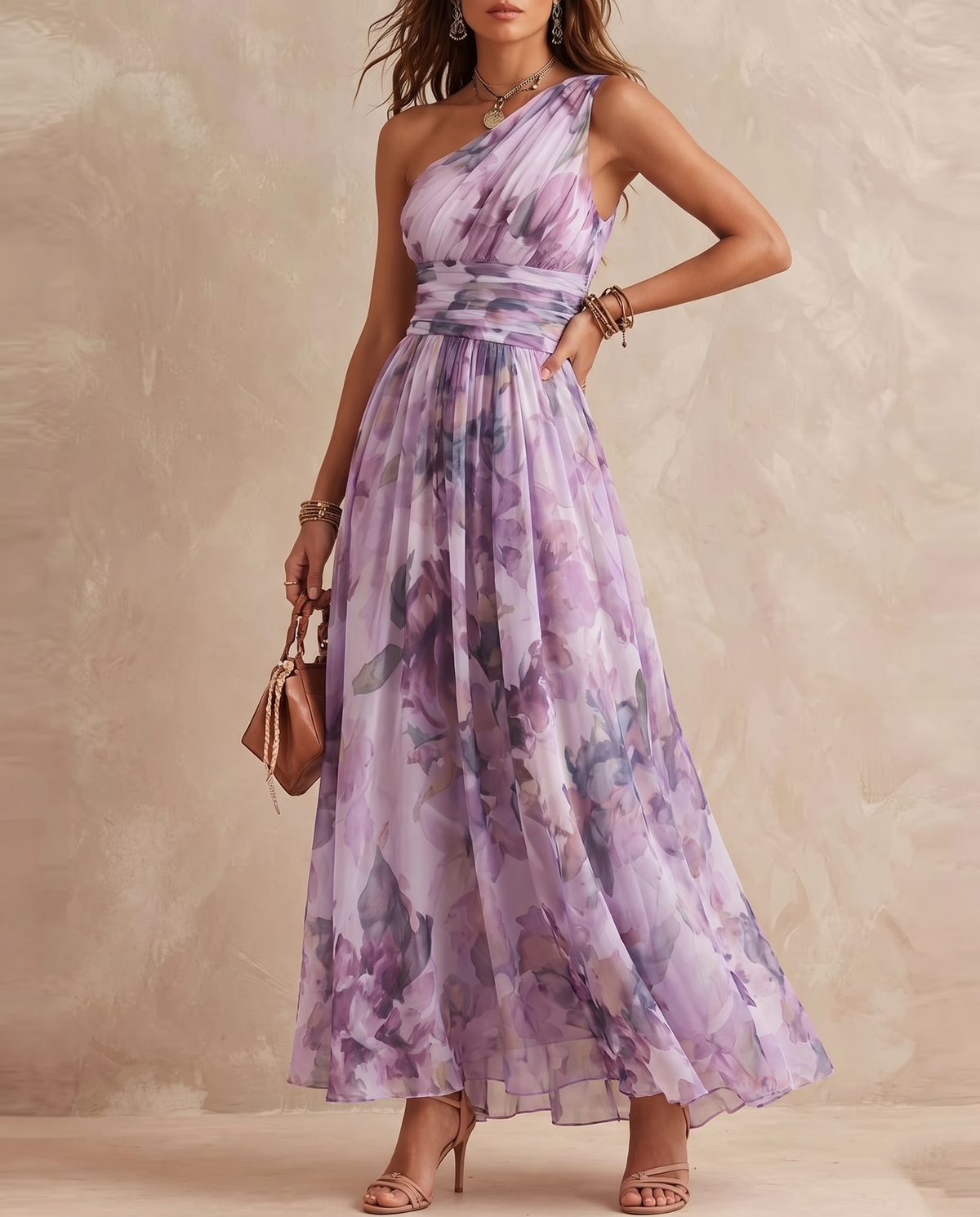 Aurora | One-Shoulder Watercolor Floral Crossover Maxi Dress