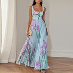 Floriene | Floral Print A-Line Maxi Dress