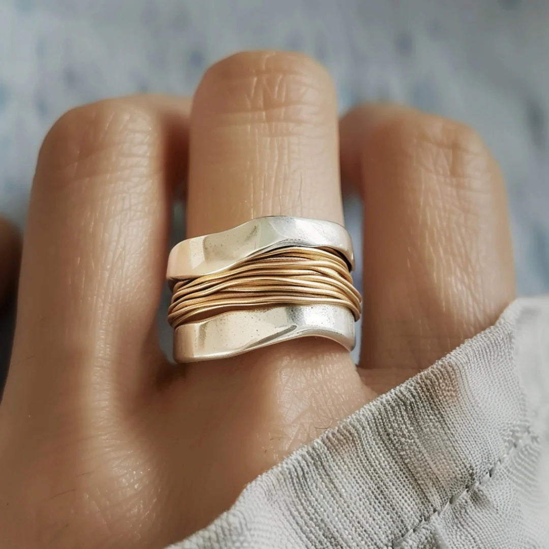 Silver and gold cord ring
