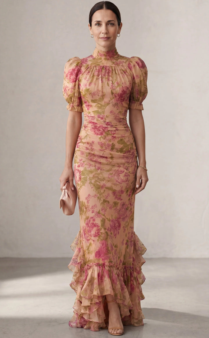 Selara | Robe vintage rose à fleurs