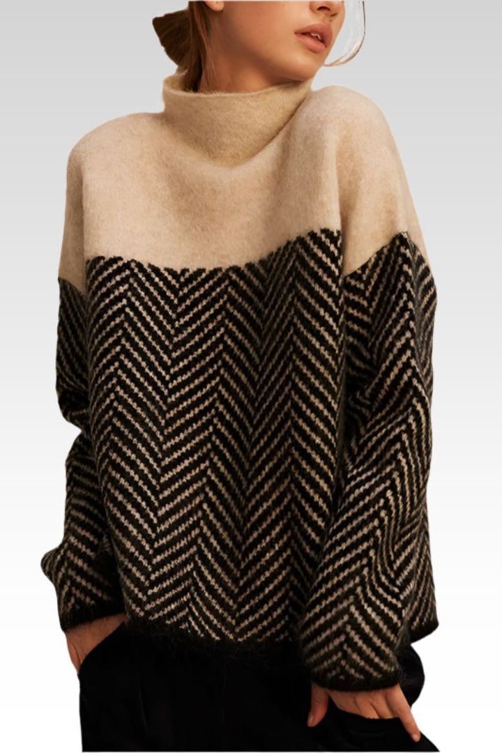 Adeline | Fine-Knit Herringbone Turtleneck