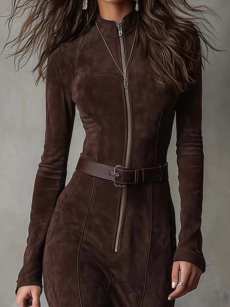 Marseille | Robe longue marron avec ceinture
