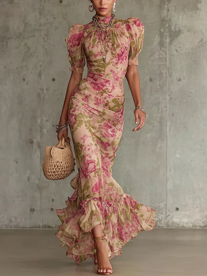 Selara | Robe vintage rose à fleurs