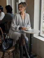 Sedona | Gray Shimmer Knit Midi Dress with Lace Hem