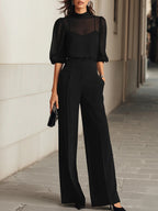 Vivienne | Sheer-Top Wide-Leg Pants Three-Piece Set