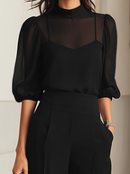 Vivienne | Sheer-Top Wide-Leg Pants Three-Piece Set