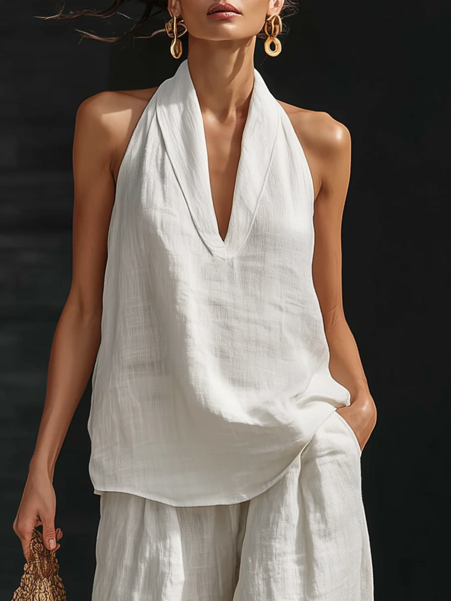 Zoëi | Sleeveless top and wide-leg trousers set