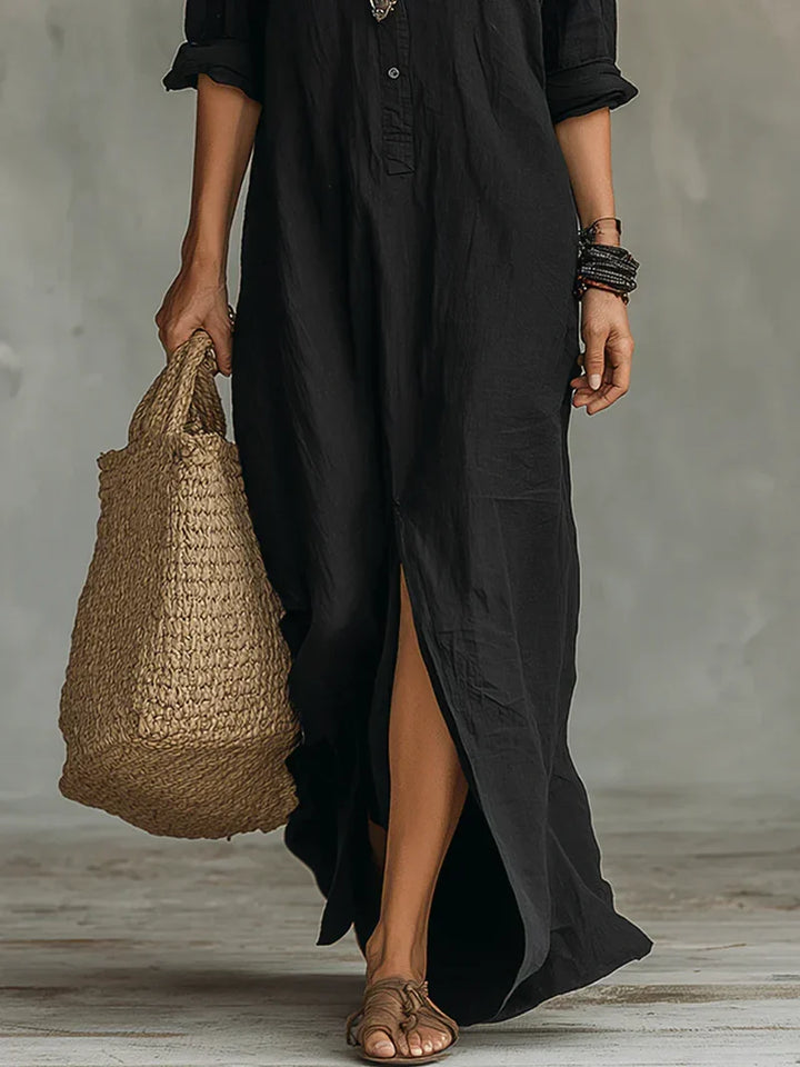 Célinnela | Loose Black Button-Down Maxi Dress