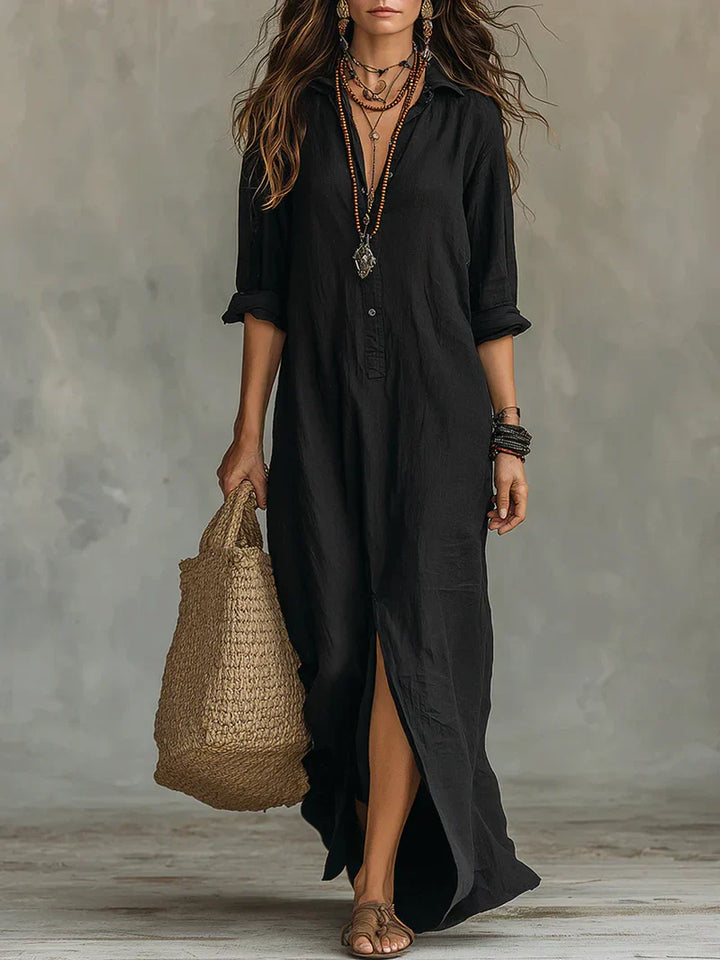Célinnela | Loose Black Button-Down Maxi Dress
