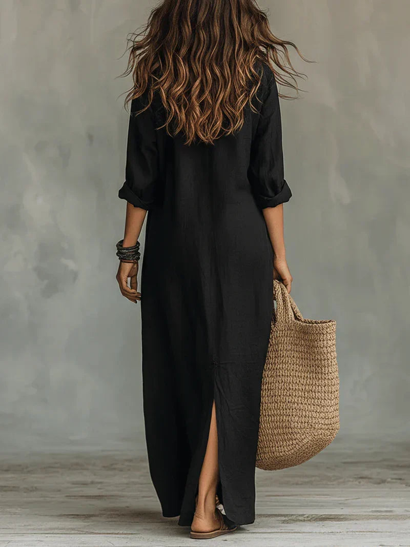 Célinnela | Loose Black Button-Down Maxi Dress