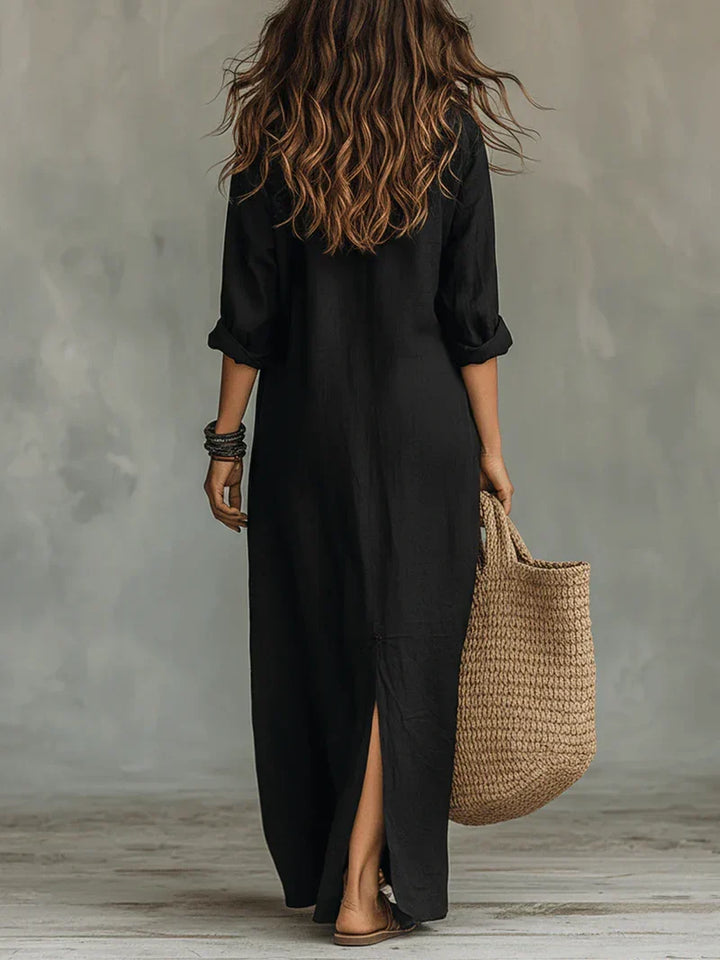 Célinnela | Loose Black Button-Down Maxi Dress