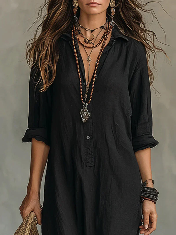 Célinnela | Loose Black Button-Down Maxi Dress