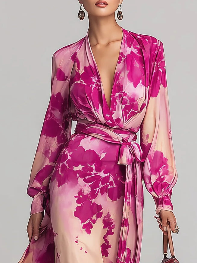 Yulia | Robe longue fleurie col V avec ceinture