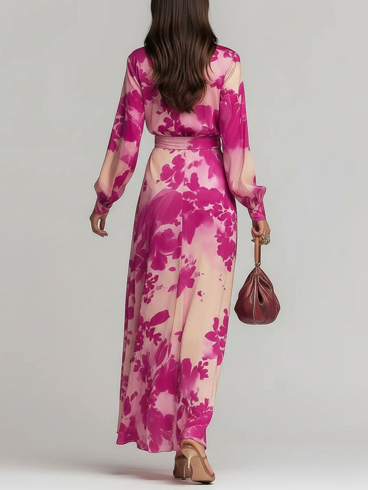 Yulia | Robe longue fleurie col V avec ceinture