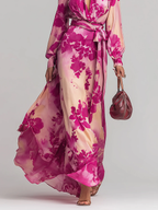 Yulia | Rose Floral V-Neck Belted Maxi Dress