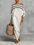 Naiara | Striped Linen Off-the-Shoulder Maxi Dress
