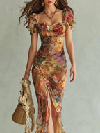 Delia | Long dress with paint print