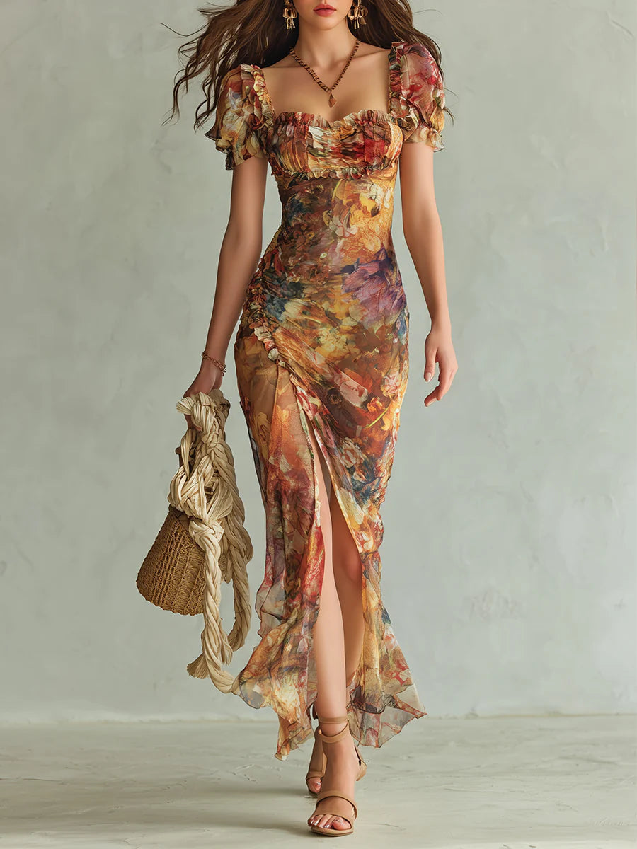 Delia | Long dress with paint print