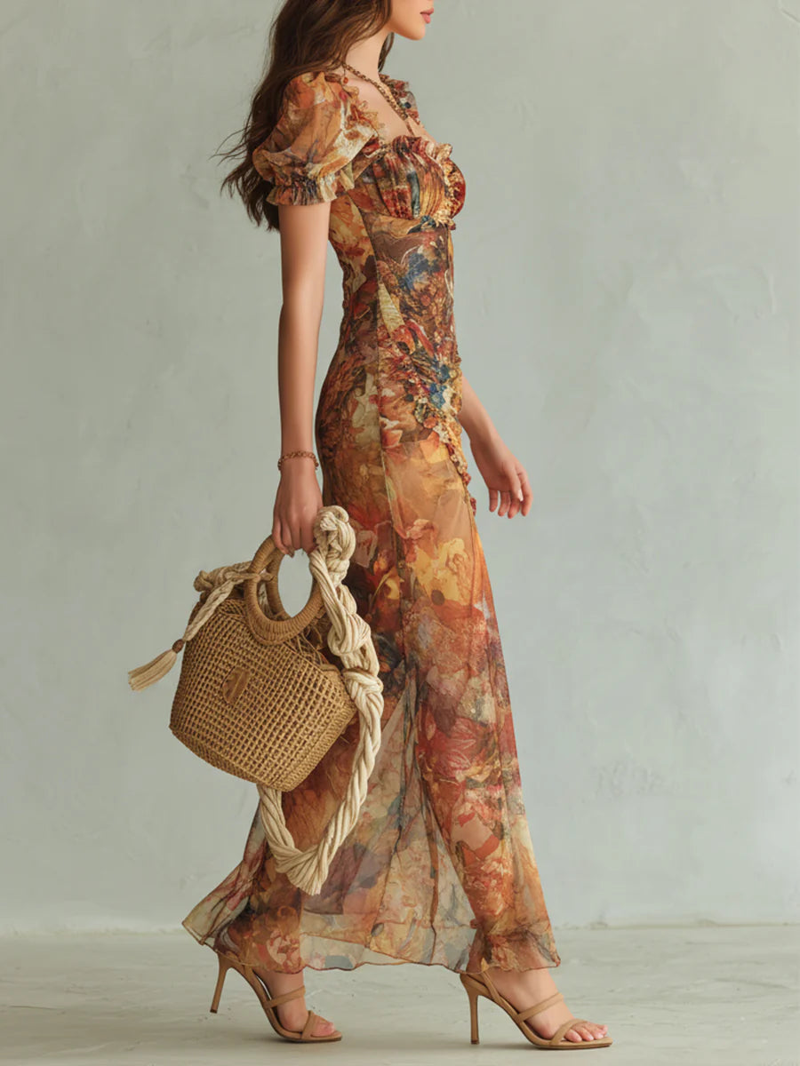 Delia | Robe longue à imprimé graphique