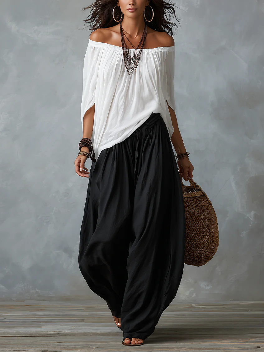Amelia | Off-Shoulder Top & Lantern Pants Set