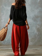 Amelia | Off-Shoulder Top & Lantern Pants Set