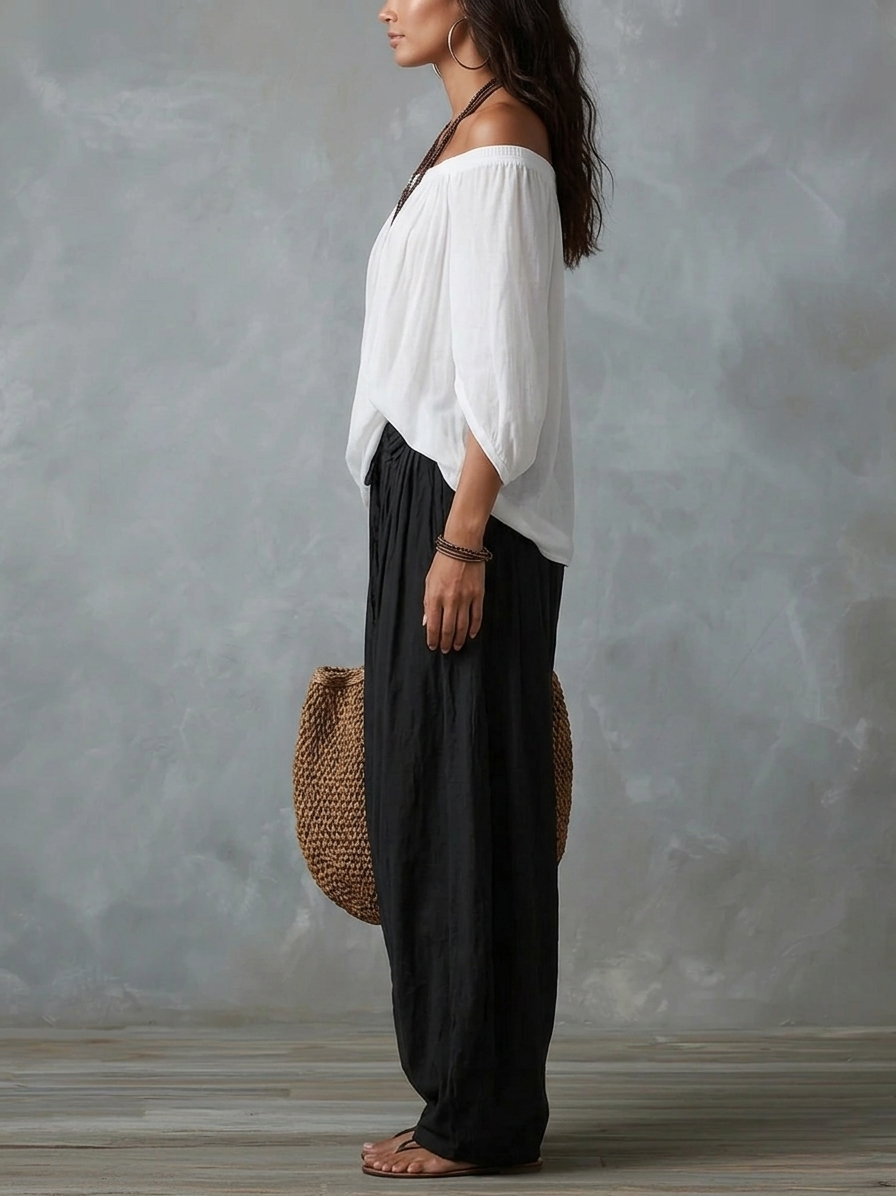 Amelia | Off-Shoulder Top & Lantern Pants Set