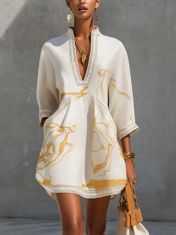 Alissa | Robe mini en crochet noir et or