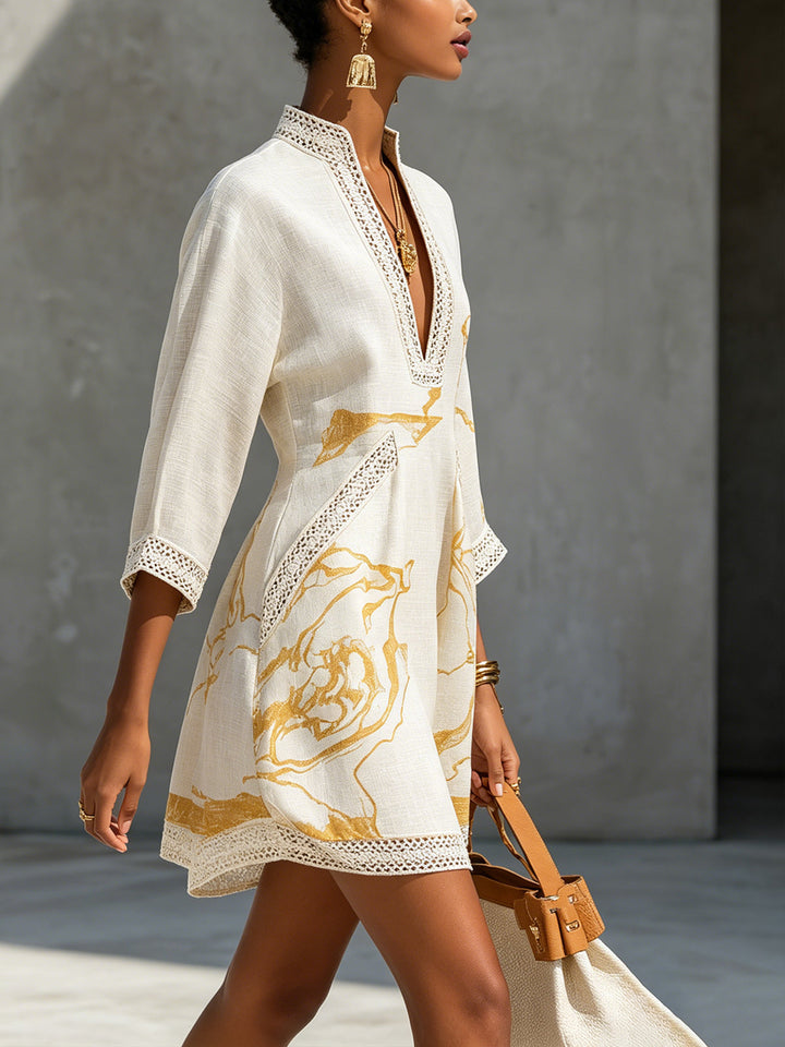 Alissa | Robe mini en crochet noir et or