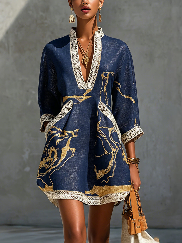 Alissa | Robe mini en crochet noir et or