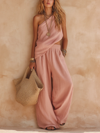 Zoey | One-Shoulder Halter Top & Wide-Leg Trouser Set