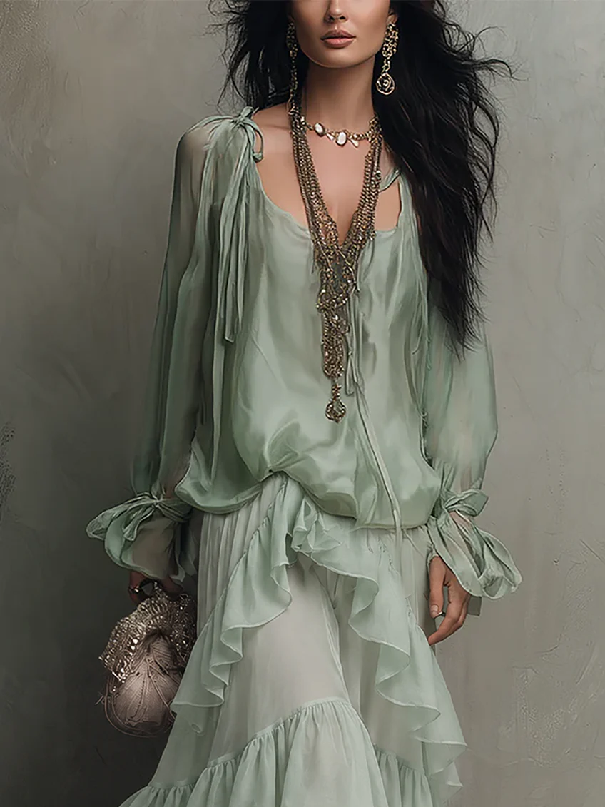 Daisy | Mint Green Tiered Ruffle Two-Piece Set