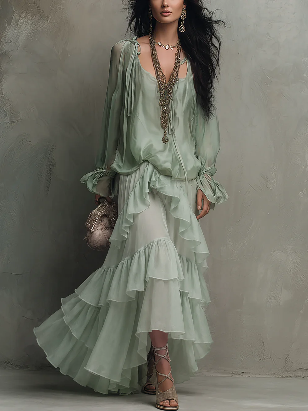 Daisy | Mint Green Tiered Ruffle Two-Piece Set
