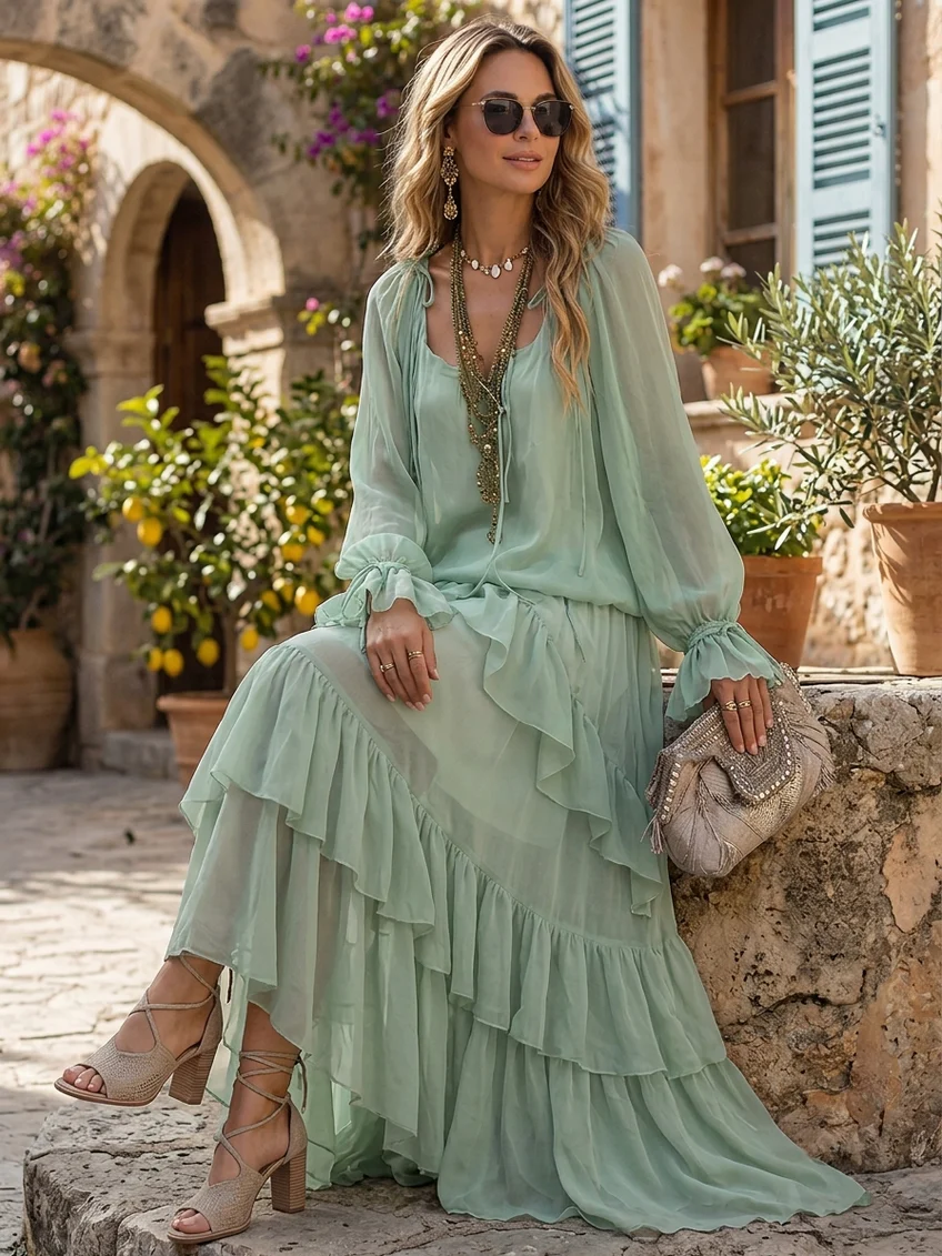 Daisy | Mint Green Tiered Ruffle Two-Piece Set