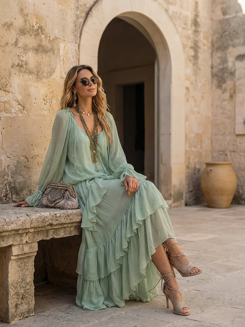 Daisy | Mint Green Tiered Ruffle Two-Piece Set