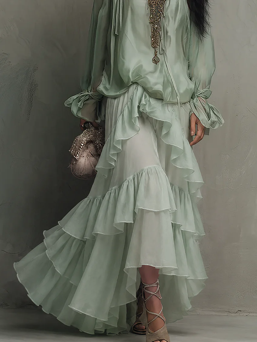 Daisy | Mint Green Tiered Ruffle Two-Piece Set