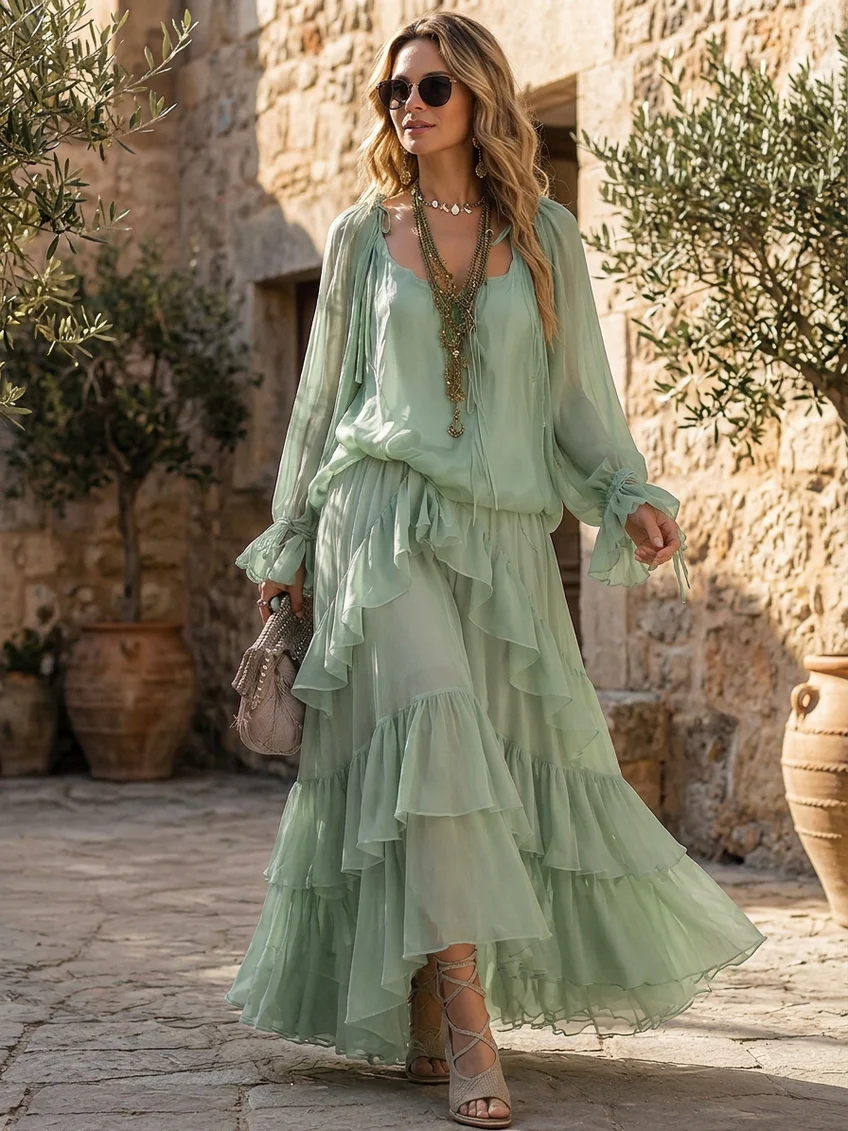 Daisy | Mint Green Tiered Ruffle Two-Piece Set