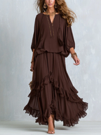 Marlowe | Ruffle-Tiered Maxi Skirt & Tassel-Tie Blouson Top Set