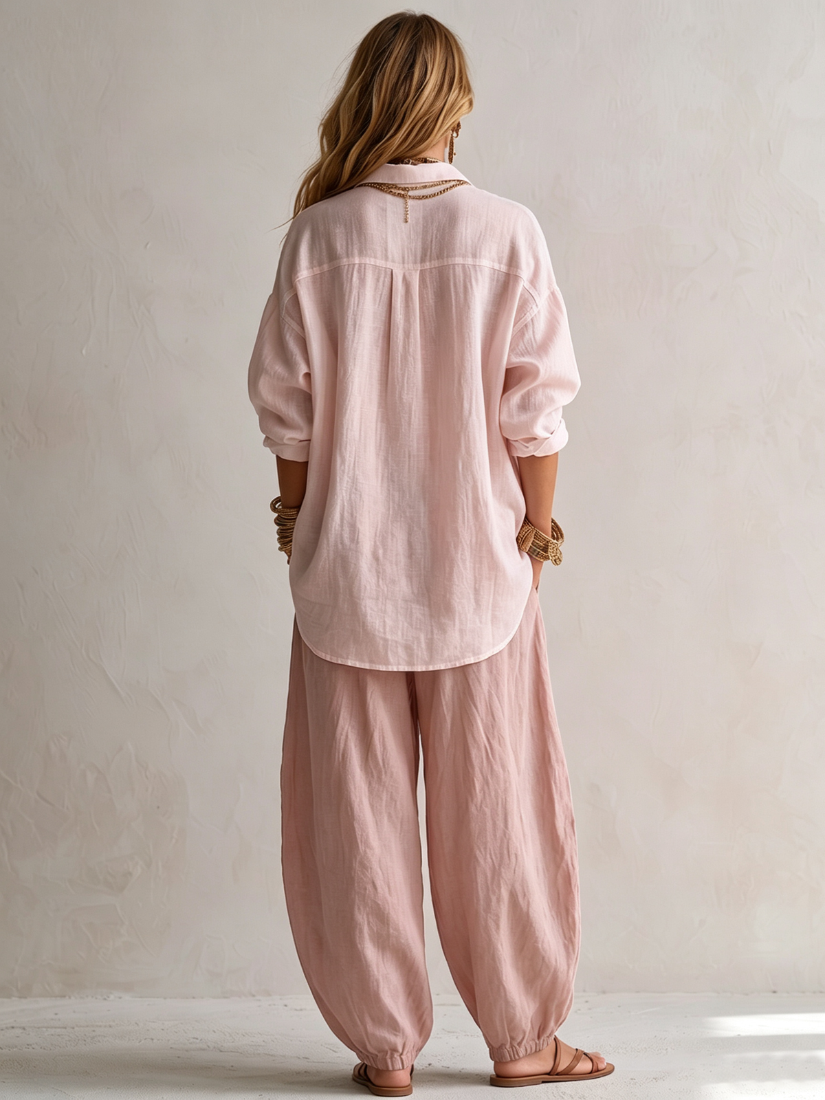 Josephine | Blush Button-Front Shirt & Lantern Pants Set