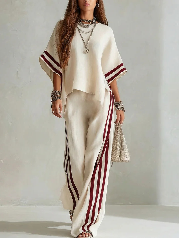 Valentine| Striped Color-Block Wide-Leg Pants Two-Piece Set