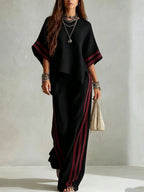 Valentine| Striped Color-Block Wide-Leg Pants Two-Piece Set