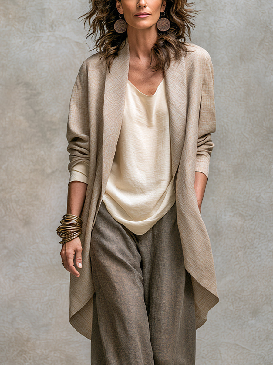 Caroline | Open-Front Longline Jacket, Satin Tank & Wide-Leg Trouser Set